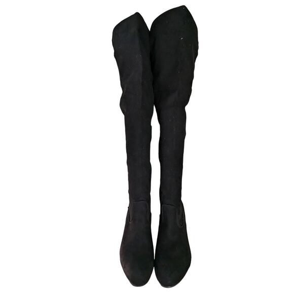 NWOT! BAMBOO! OVER-THE-KNEE BLACK VEGAN SUEDE ELASTIC BACK CHUNKY BOOTS! SZ 8.5M - Picture 5 of 11